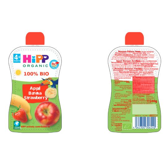 Pouch de Manzana, Plátano y Fresa Bio +4 meses HiPP 100 g