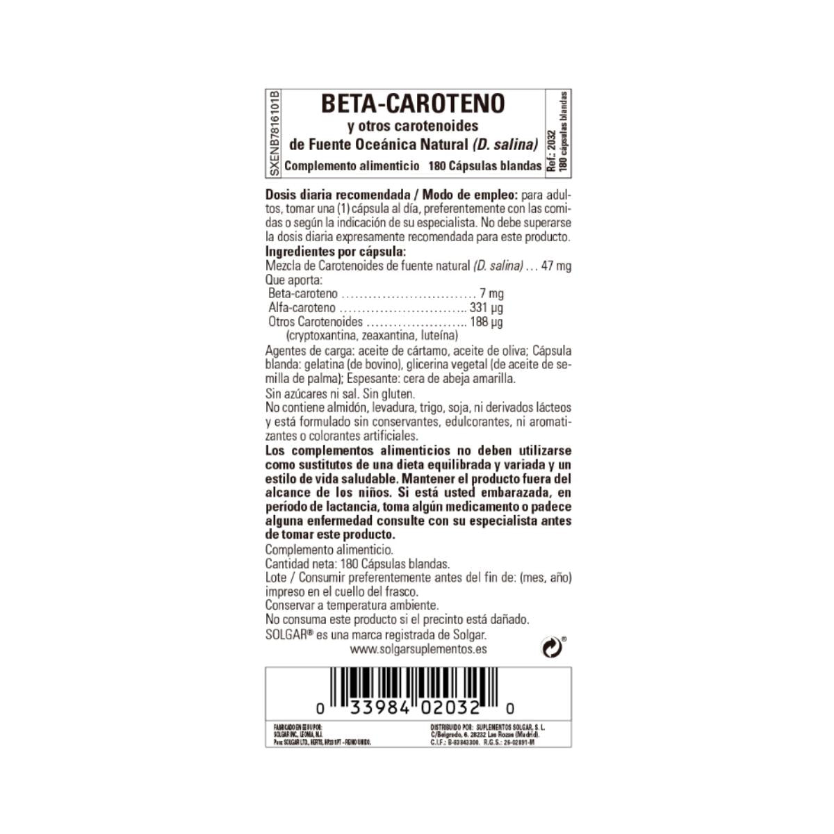 Oceanische bètacaroteen, 180 capsules van 7 mg