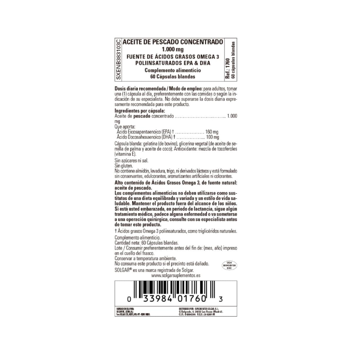 Huile de poisson concentrée Solgar 60 gélules