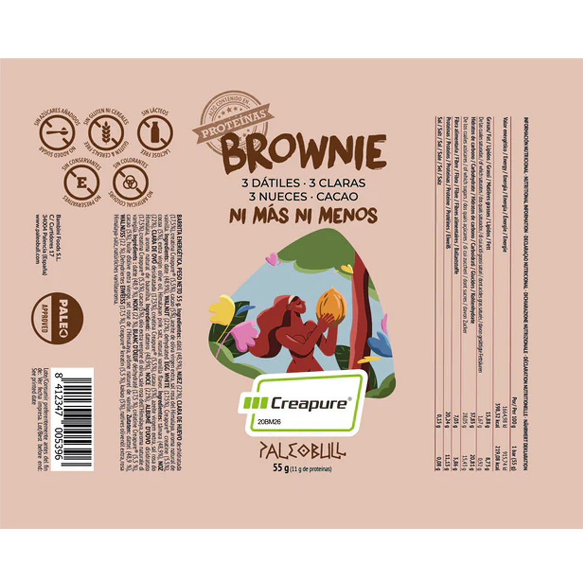 Pakket 6x Brownie repen, Paleobull, 55 g