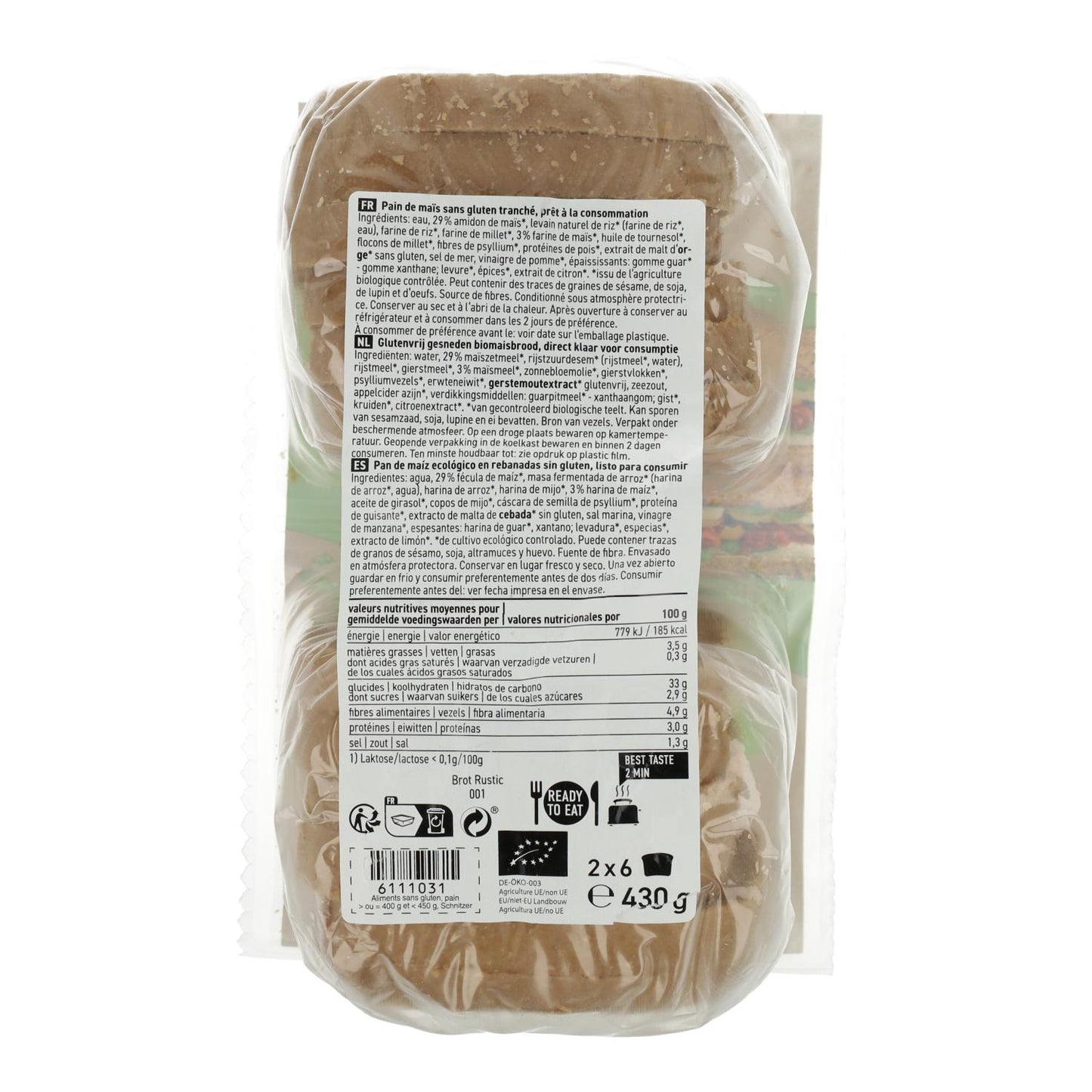 Schnitzer Organic Gluten-Free Corn Bread Slices 430 g