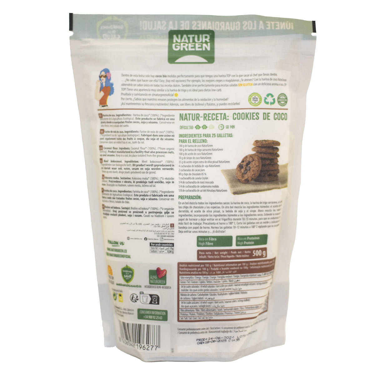 Glutenfri ekologisk kokosmjöl NaturGreen 500 g