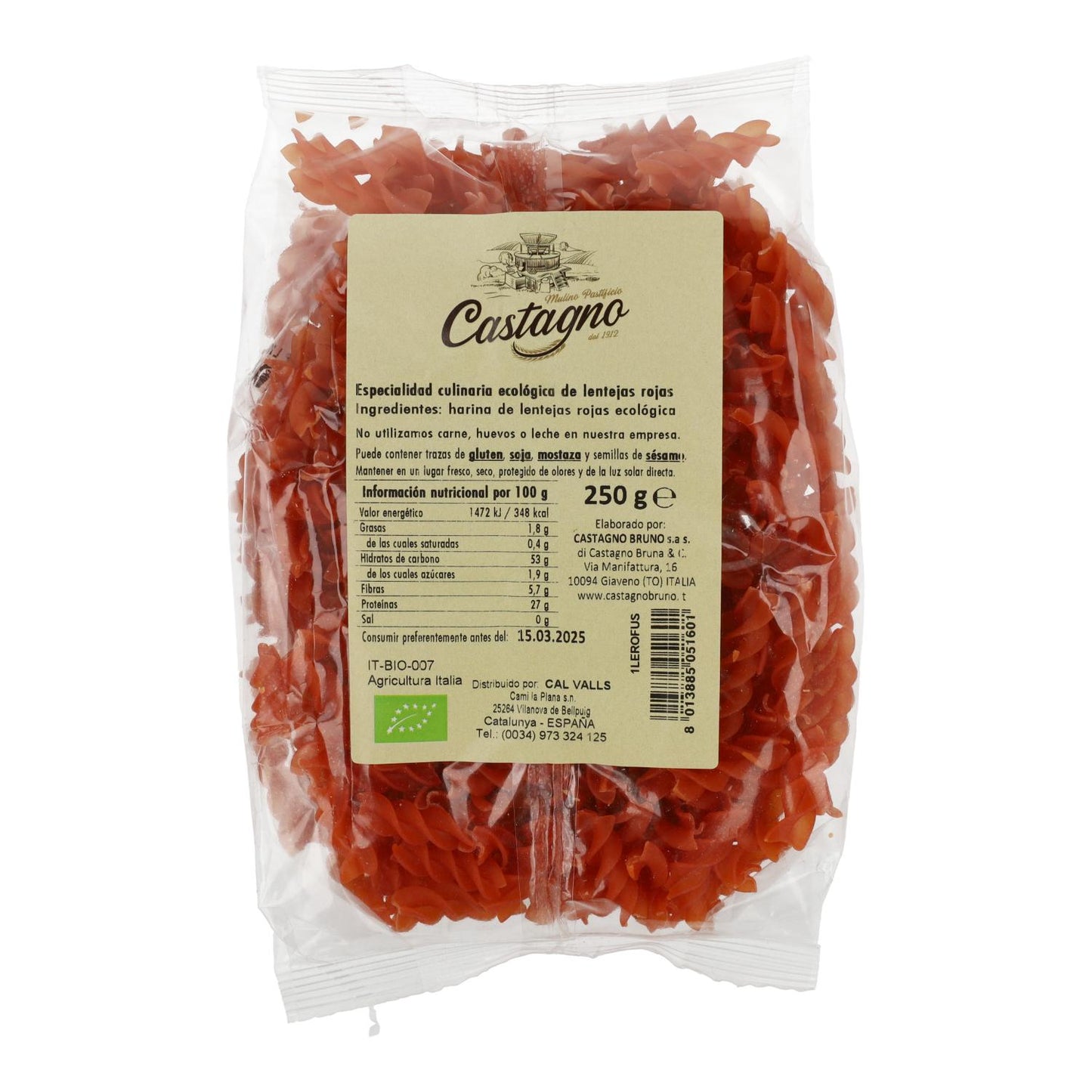 Spirali di lenticchie rosse 100% ECO Castagno 250 g