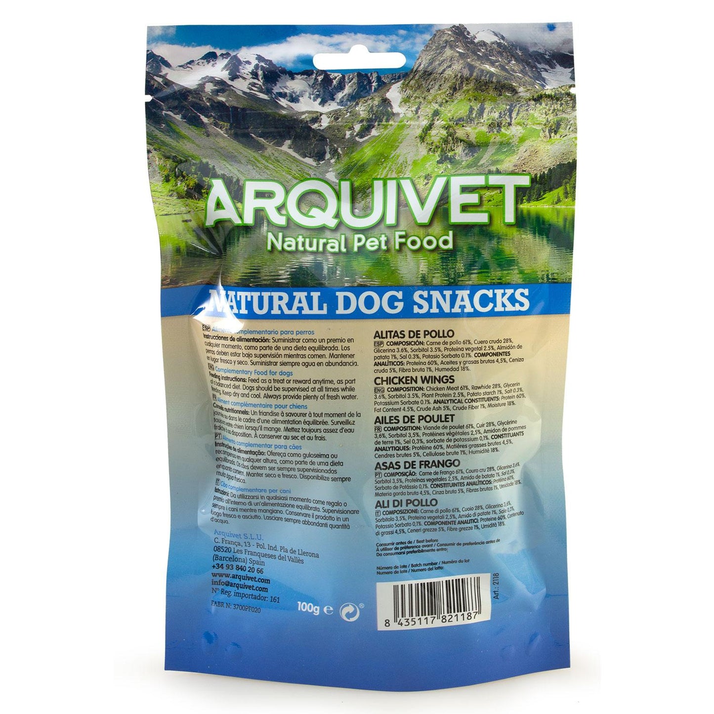 Natural dog snack Chicken wings Arquivet 100 g