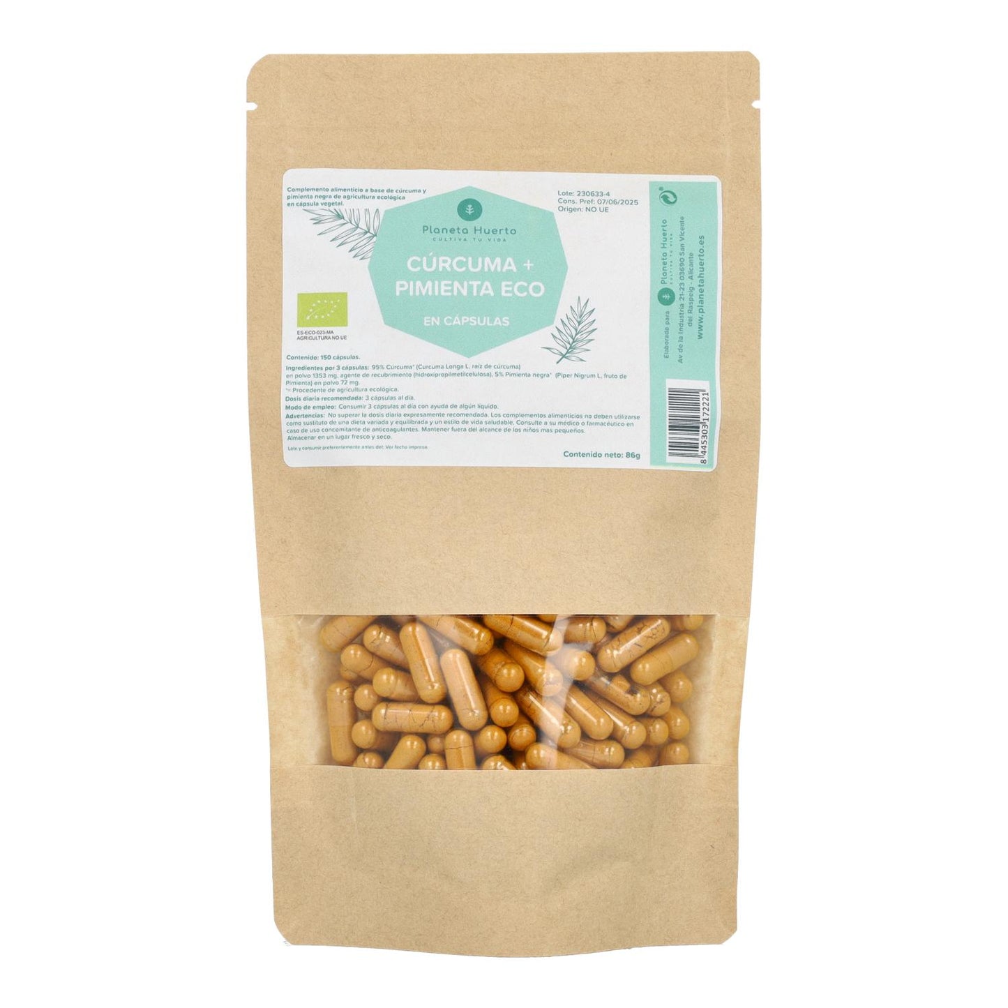 Organiczna kurkuma + organiczny pieprz Planeta Huerto 150 kapsułek