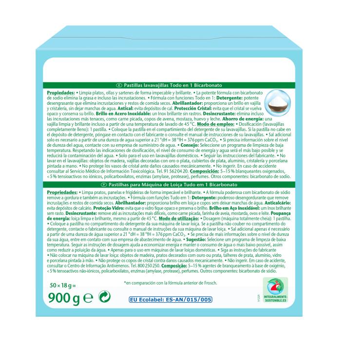 Pastillas lavavajillas bicarbonato Frosch 50 uds