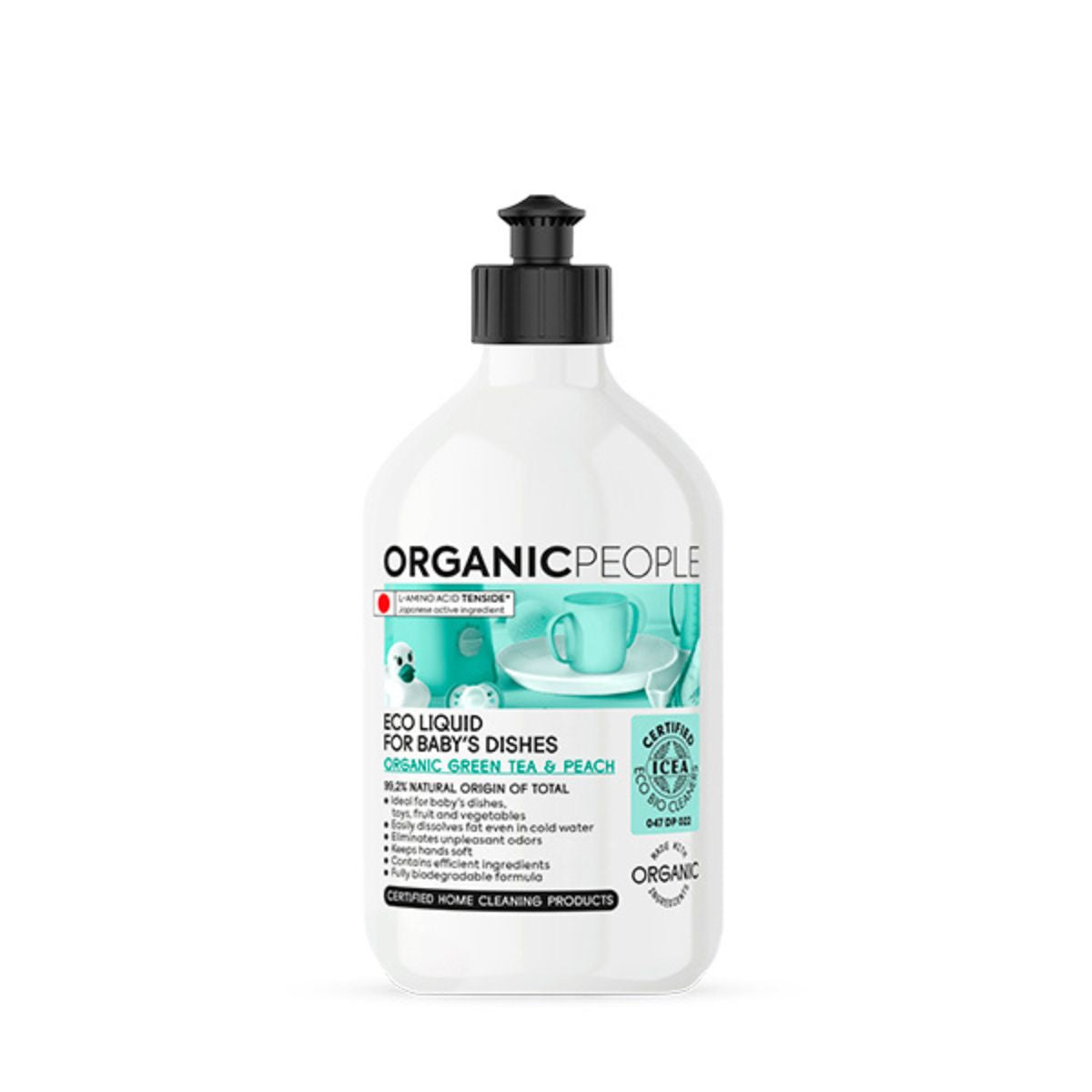 Ökologisches Spülmittel für Babygeschirr – Bio-Grüntee und Bio-Pfirsich Organic People 500 ml