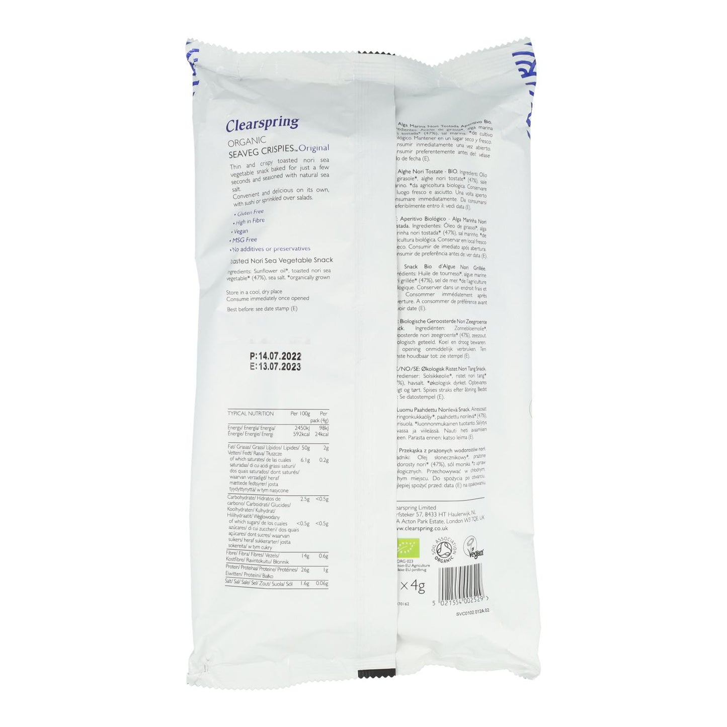 Pakket van 5 stuks biologische snack van geroosterd nori-zeewier Clearspring 4 g