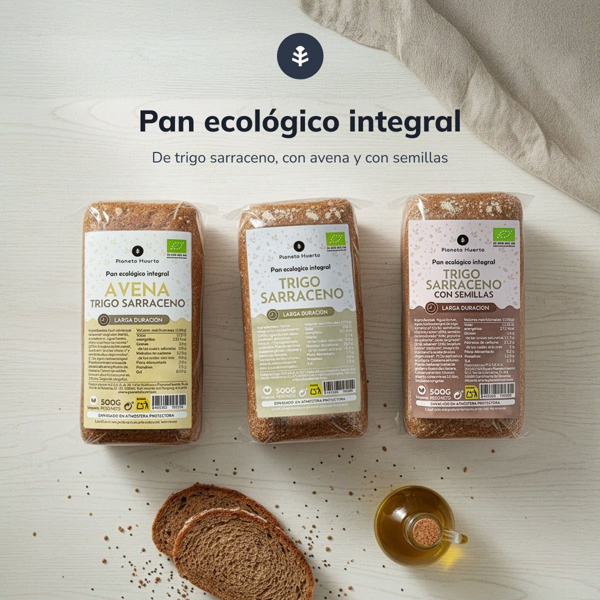 Pane integrale proteico di grano saraceno con semi ECO Planeta Huerto 500 g