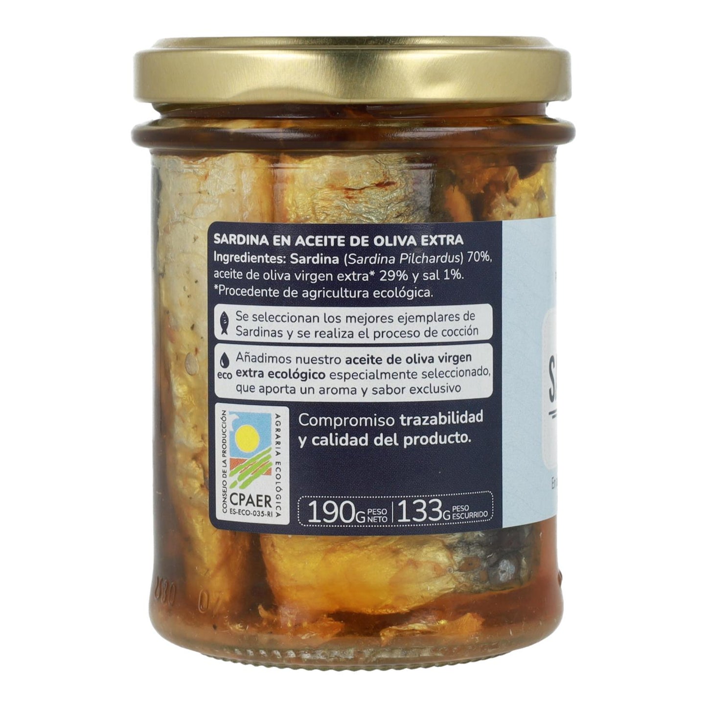 Förpackning 6x Sardiner i olivolja ECO Planeta Huerto 190 gr