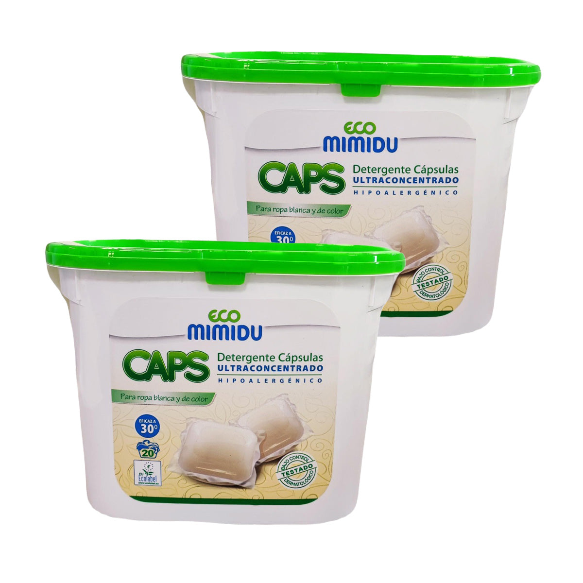 Lot de 2 paquets de capsules de lessive ultra-concentrée Mimidu ECO, 20 doses