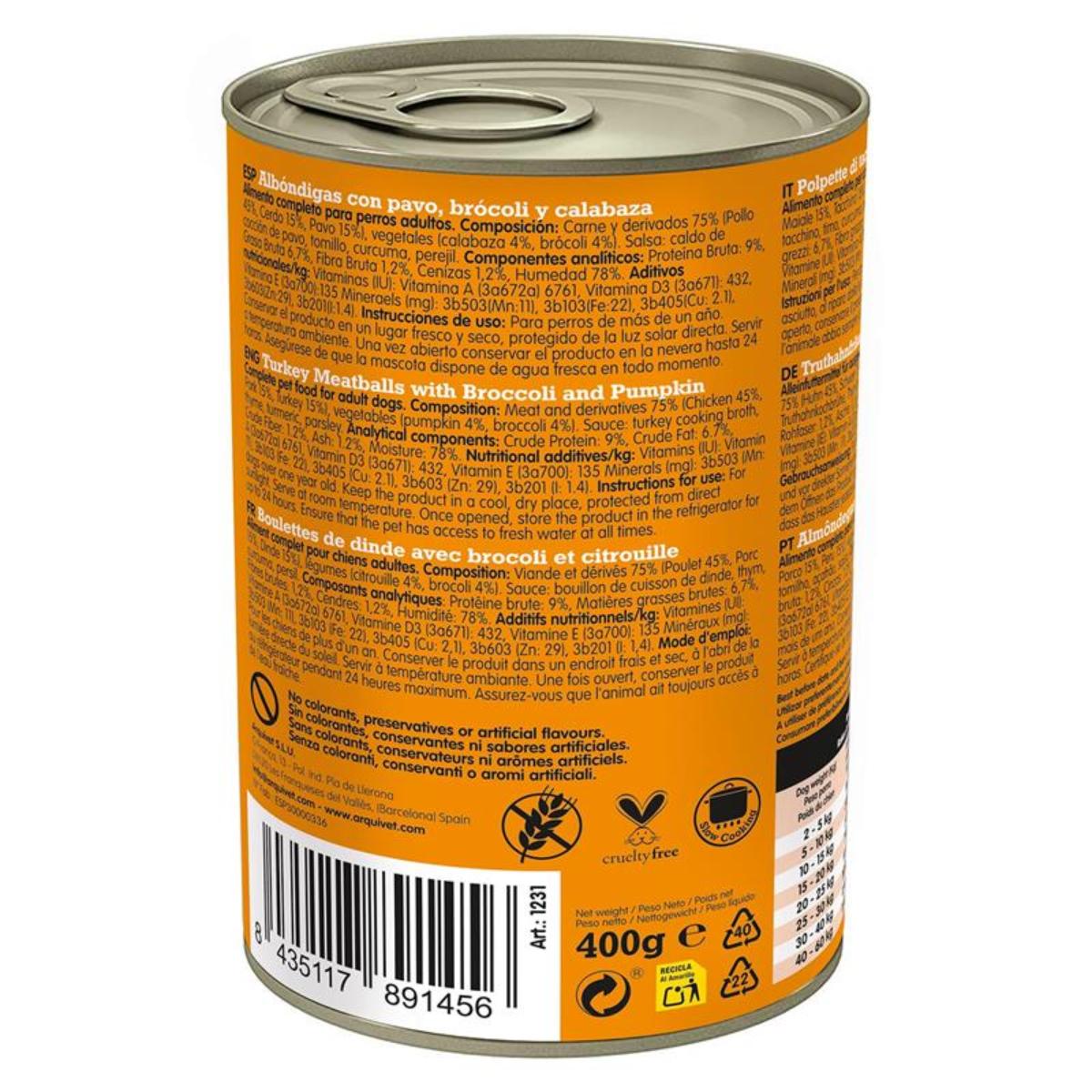 Arquivet Fresh Turkey Meatballs 400 g Wet dog food with turkey, broccoli and pumpkin