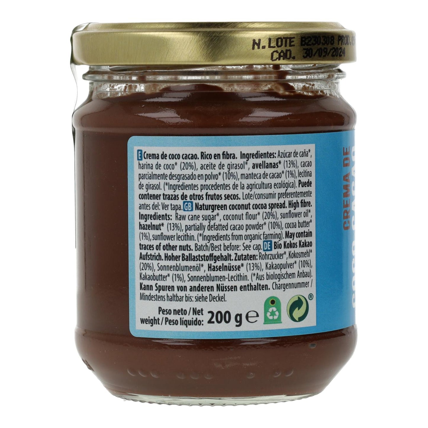 Crème à tartiner à la noix de coco et au cacao Naturgreen 200 g
