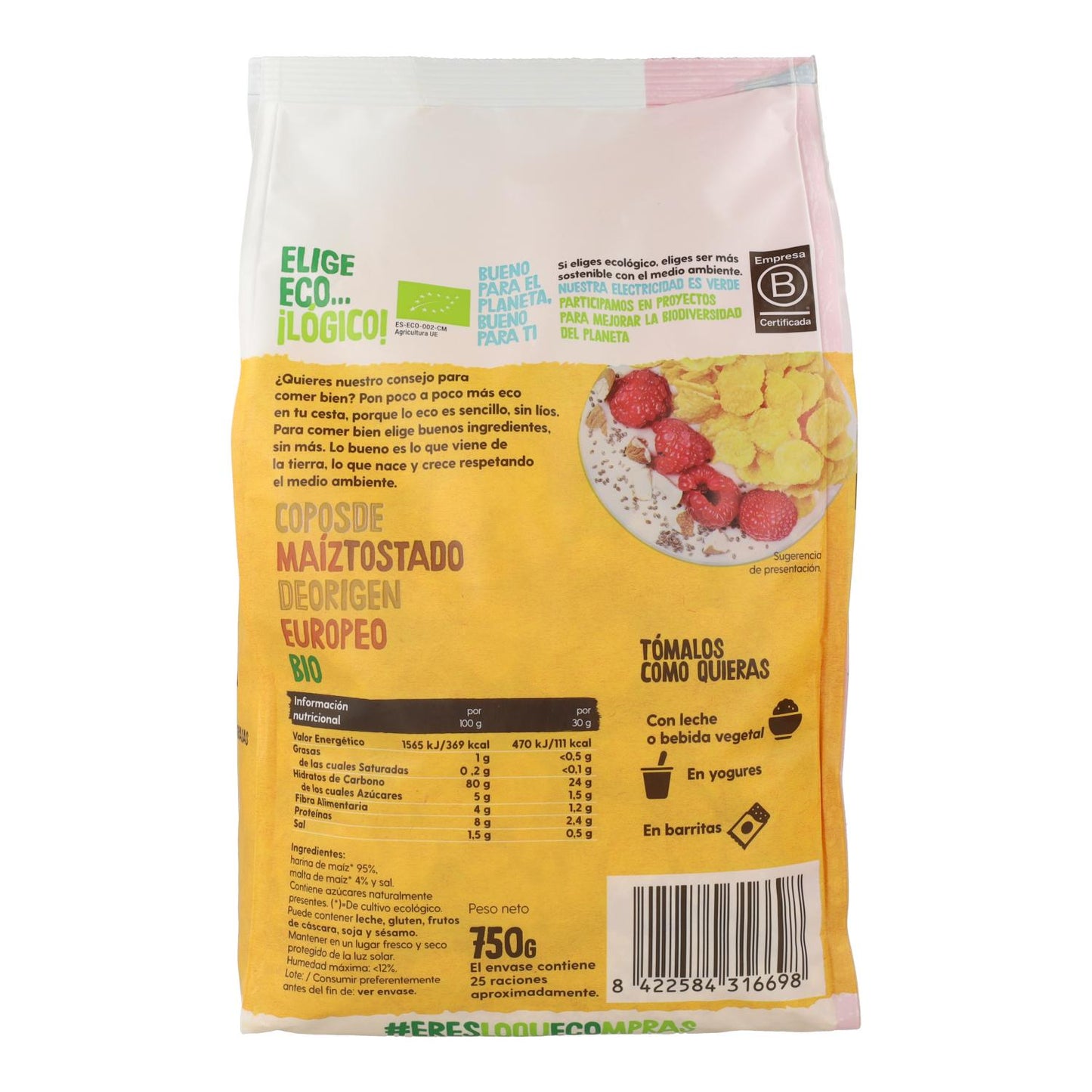 Maxi Pack Organic Toasted Corn Flakes Ecocesta 750 g