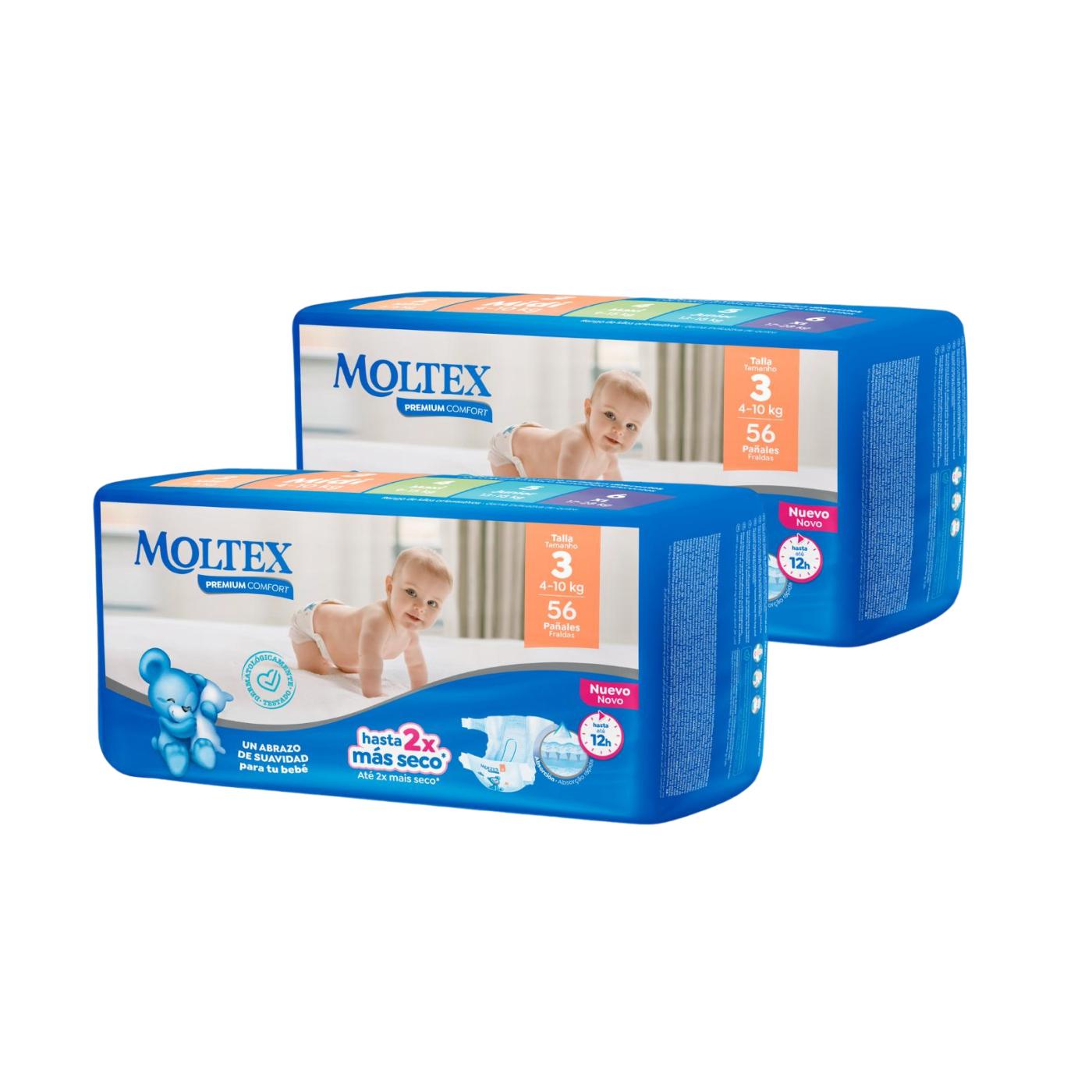 Pakket van 2 x Moltex Premium Comfort T3 luiers (4-10 kg) 56 stuks