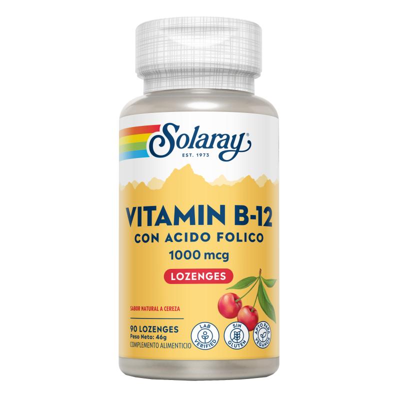Witamina B12 1000 mcg z kwasem foliowym Solaray 90 tabletek