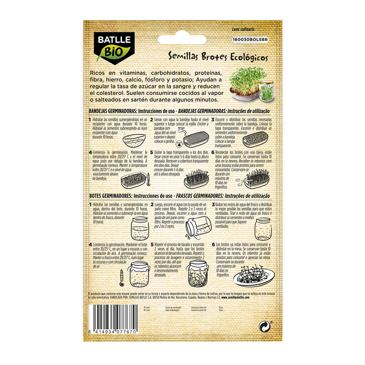Semi di lenticchie biologici per germogli Batlle