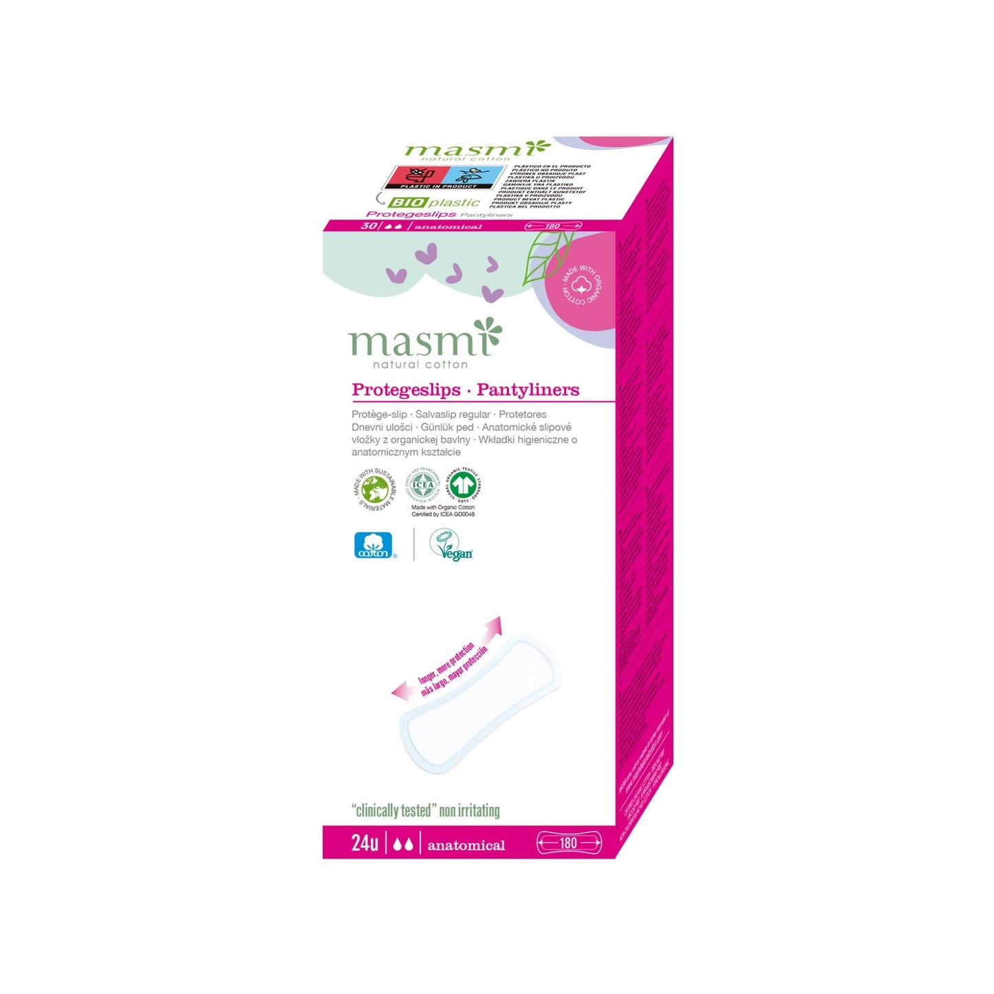 Masmi Organic Cotton Anatomical Sanitary Pads, 24 units