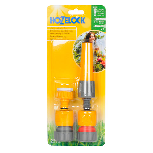 Grundläggande kopplingssats med 3-i-1-sprutmunstycke i väska Hozelock