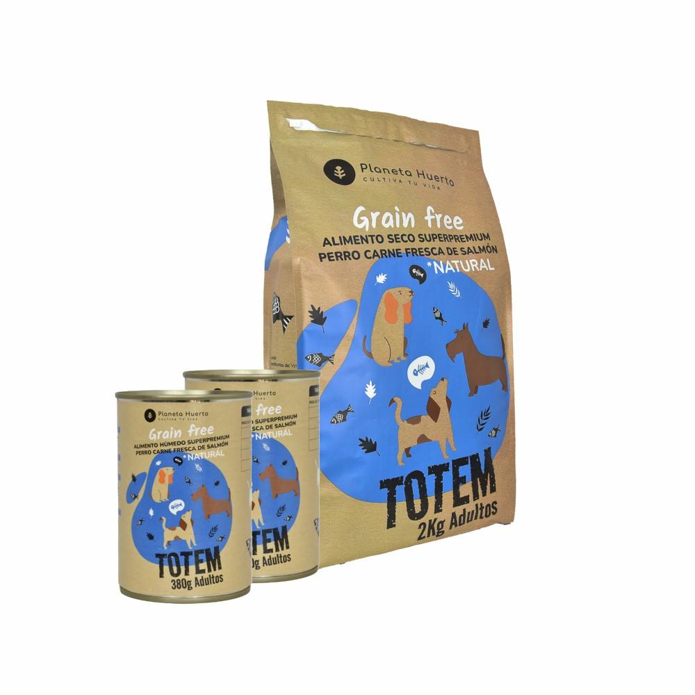 Superpremium Lachs Planet Orchard Futter + Nassfutter für Hunde (2 kg + 2 Stk.)