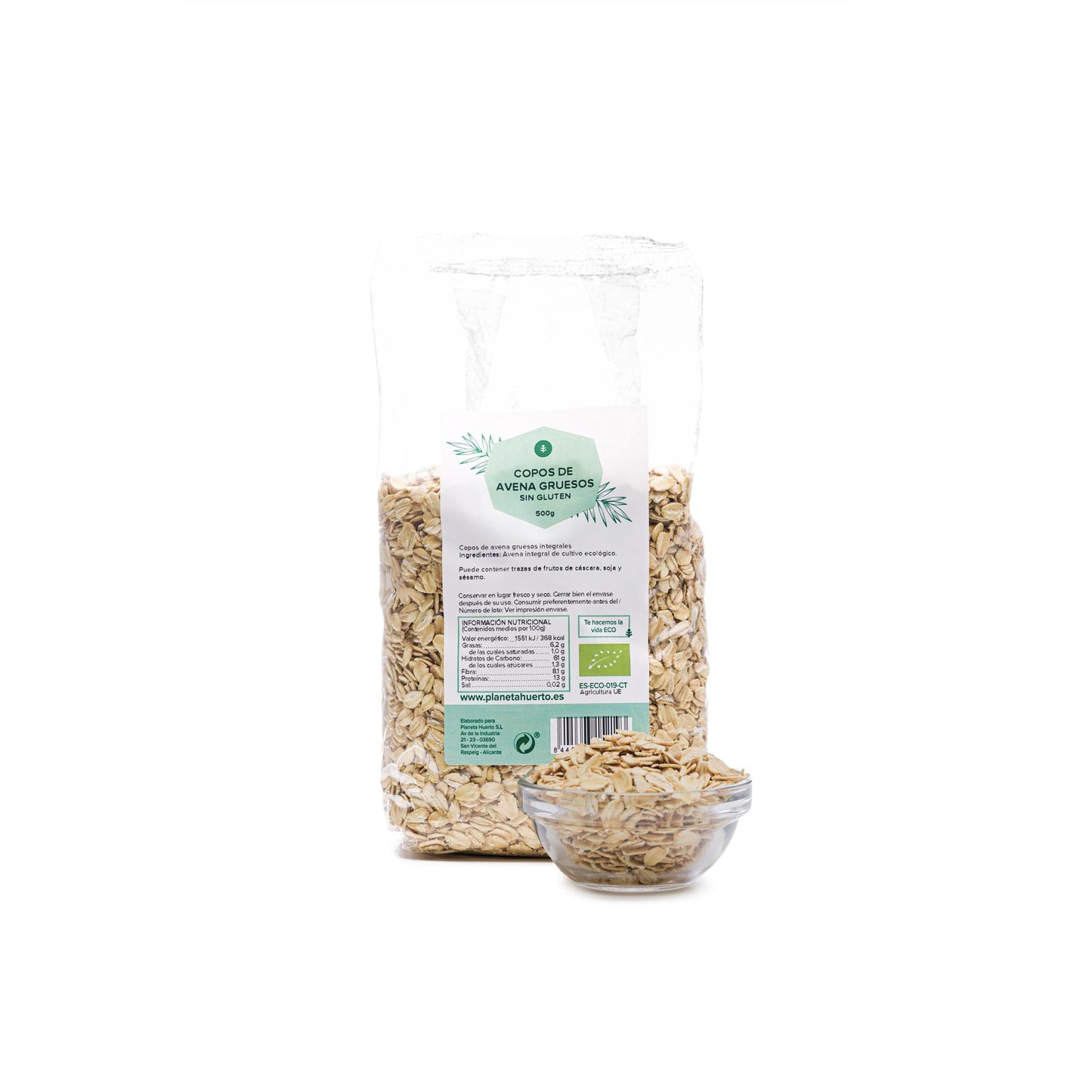 Flocons d'avoine grossiers sans gluten ECO Planeta Huerto 500 g