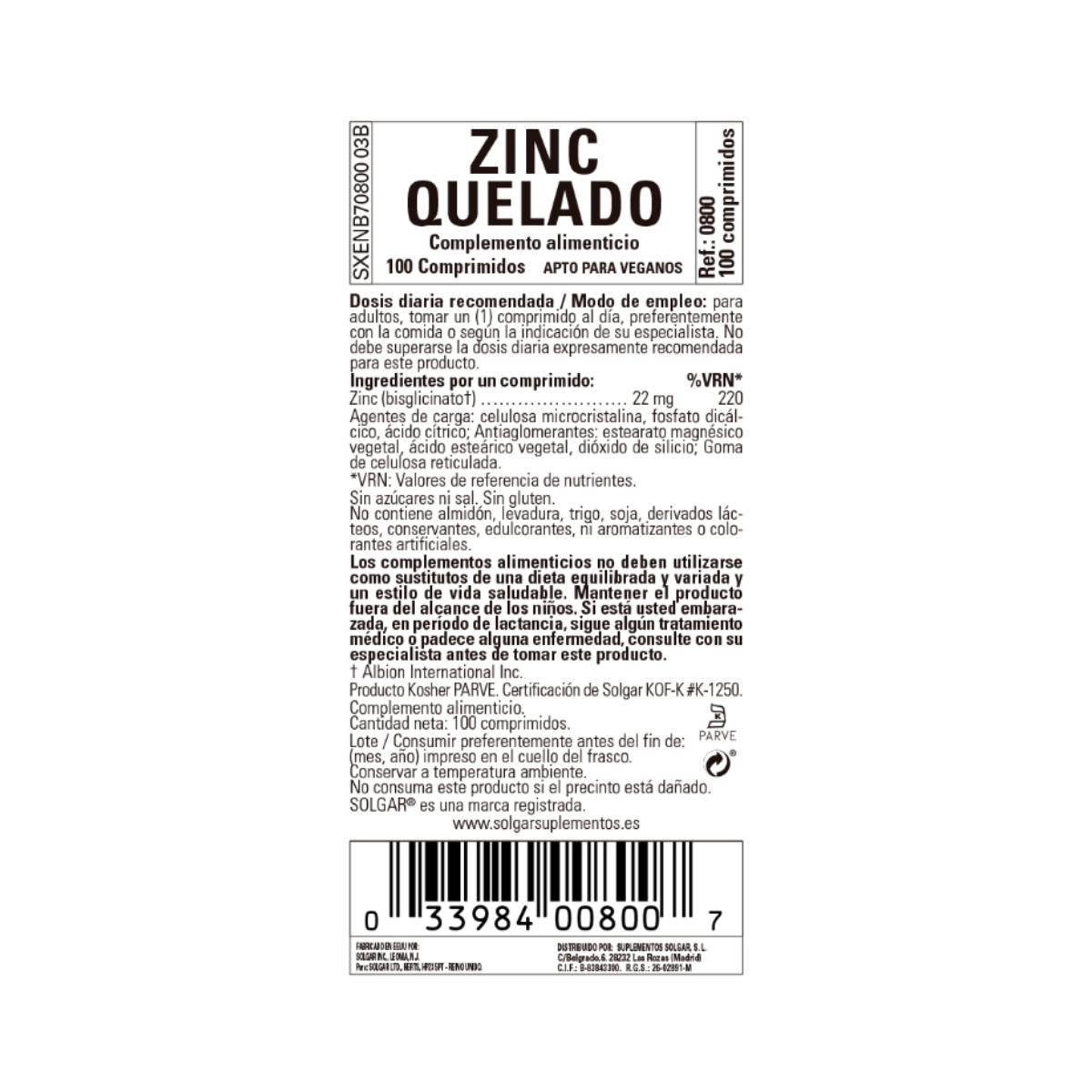 Zink-Chelat 100 Tabletten à 22 mg Solgar
