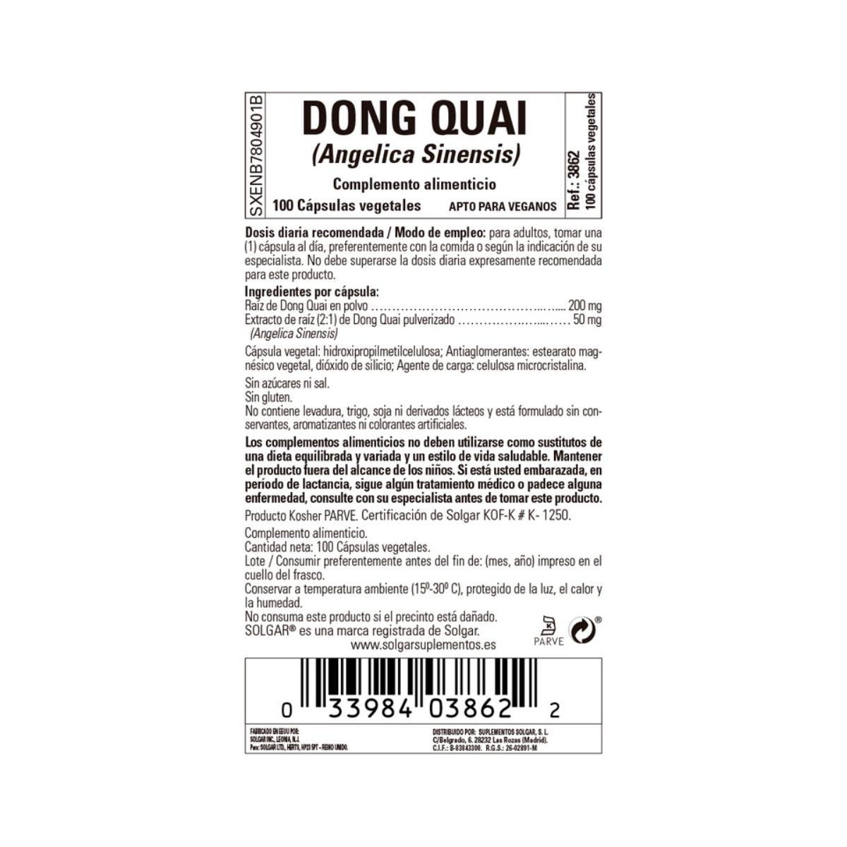 Dong Quai (Angelica sinensis), 100 Vegetarian Capsules