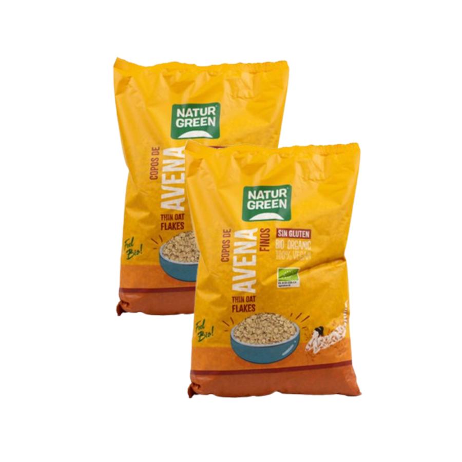 Pakket van 2 stuks glutenvrije fijne havermoutvlokken Bio NaturGreen Pakket van 2 stuks van 1 kg