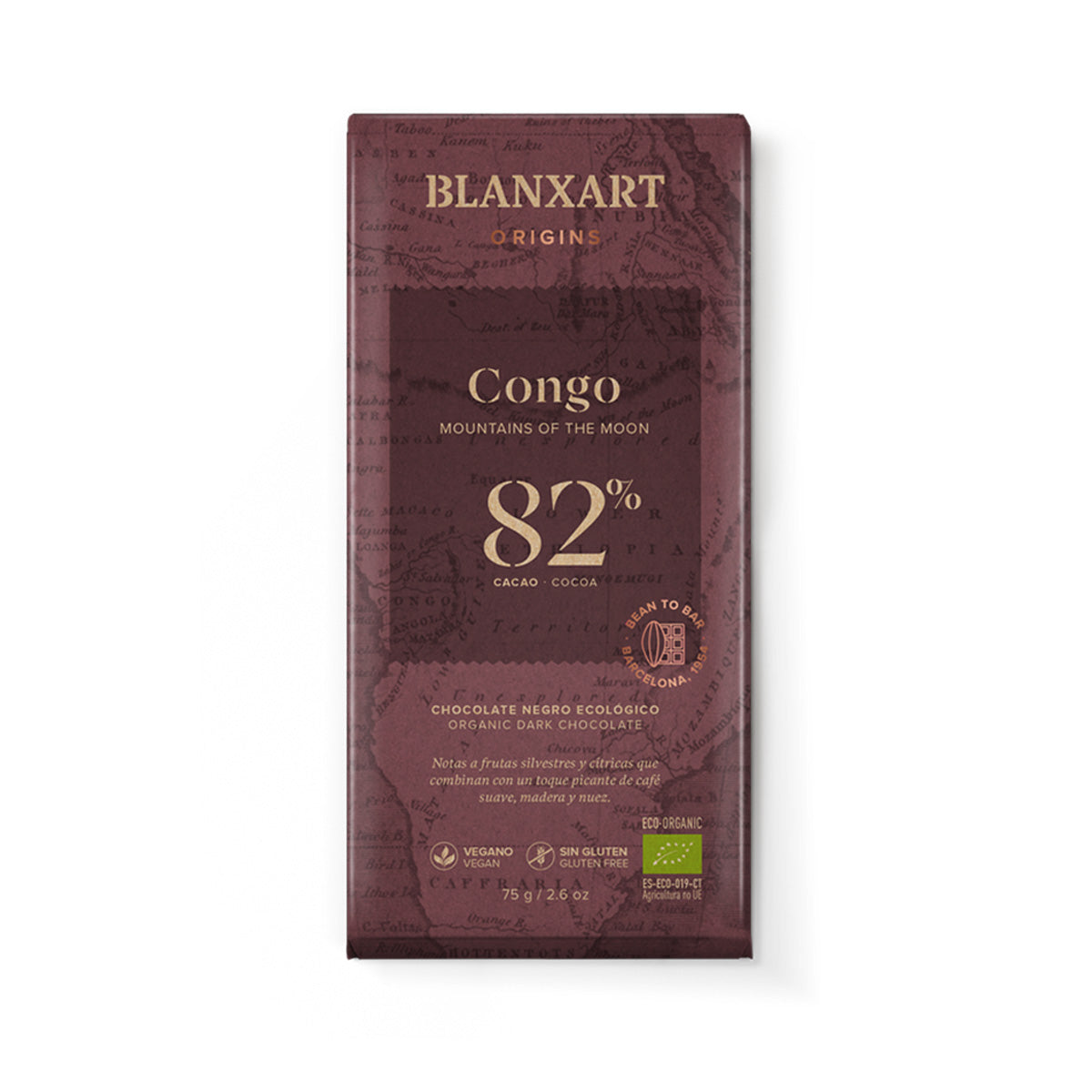 Mörk choklad 82 % Congo Eco Vegano Glutenfri Blanxart 75 g