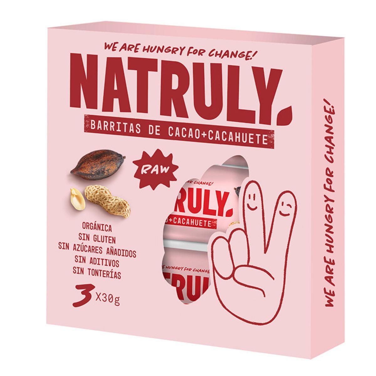 Pack of 3 x 30 g Natruly Raw Organic Cocoa and Peanut Bars