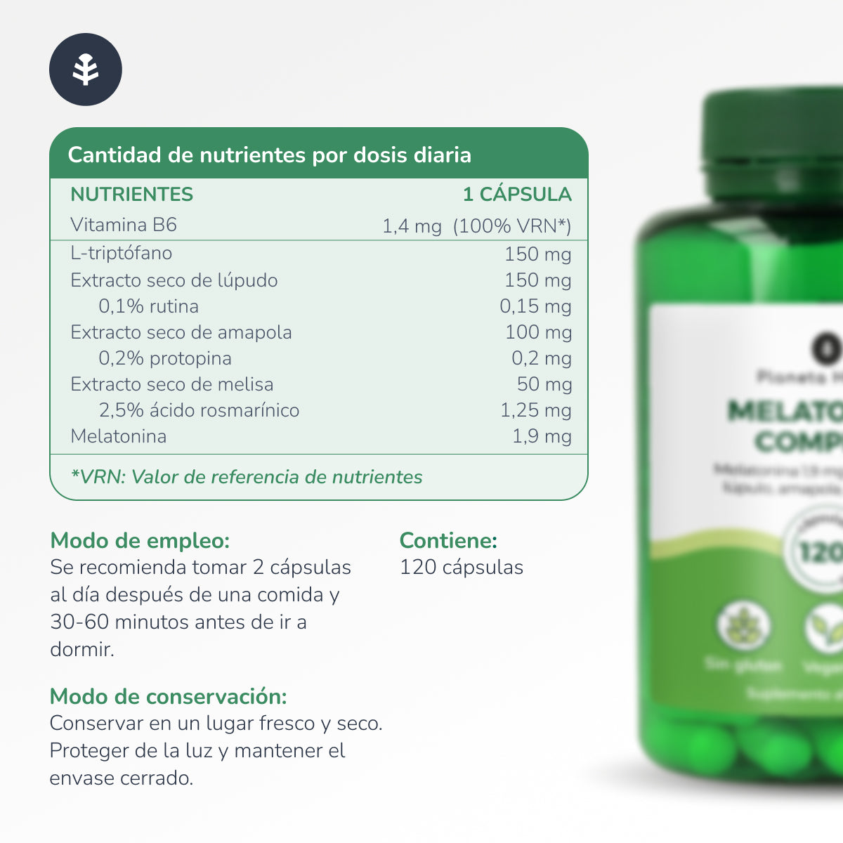 Melatonin complex Planeta Huerto 120 caps