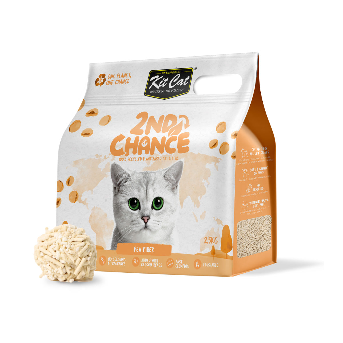 Katzenstreu-Set Eco 2nd Chance – Erbsenfaser (Original) 2,5 kg Erbsenschalen und Maniok