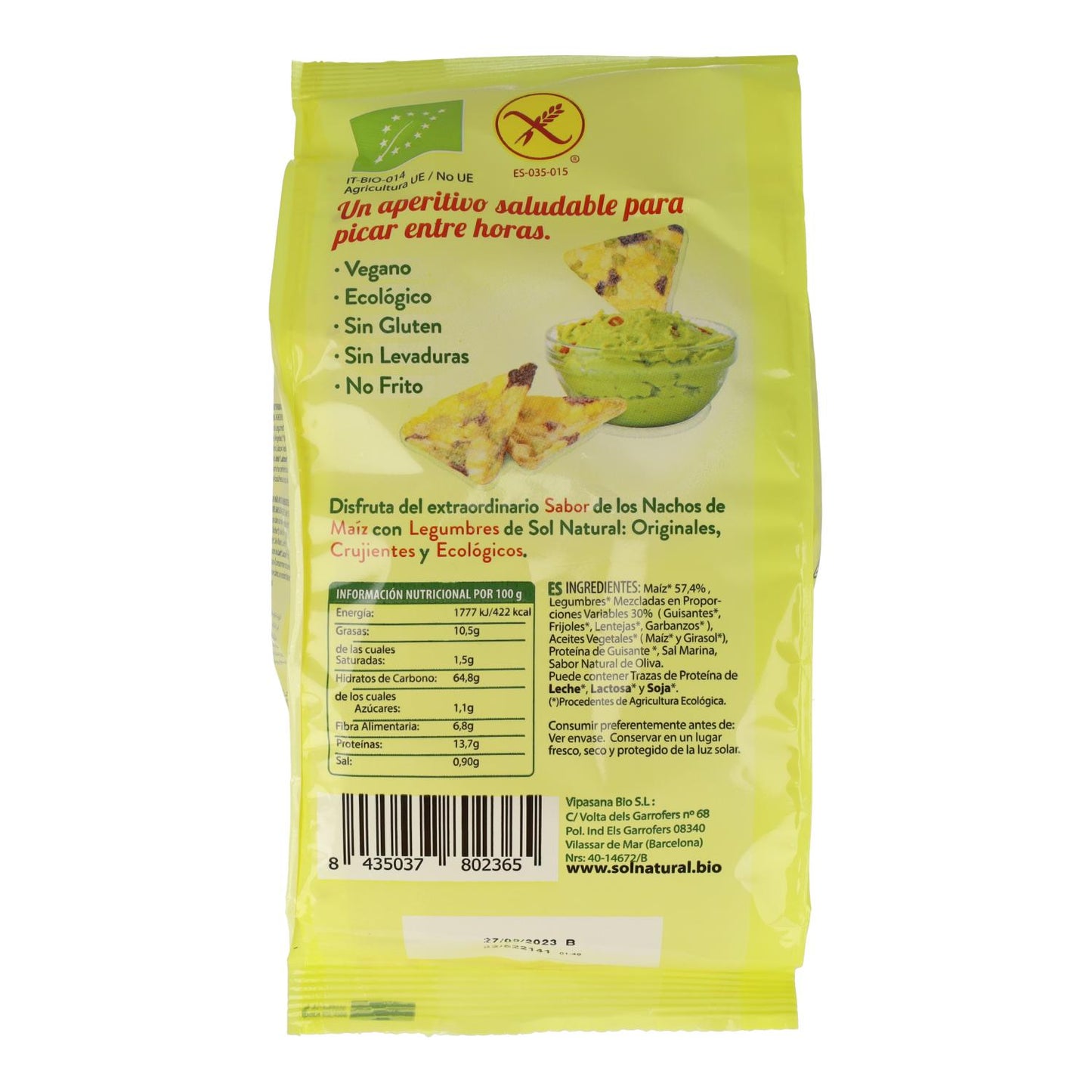Glutenvrije biologische peulvruchtennacho's Sol Natural 80 g