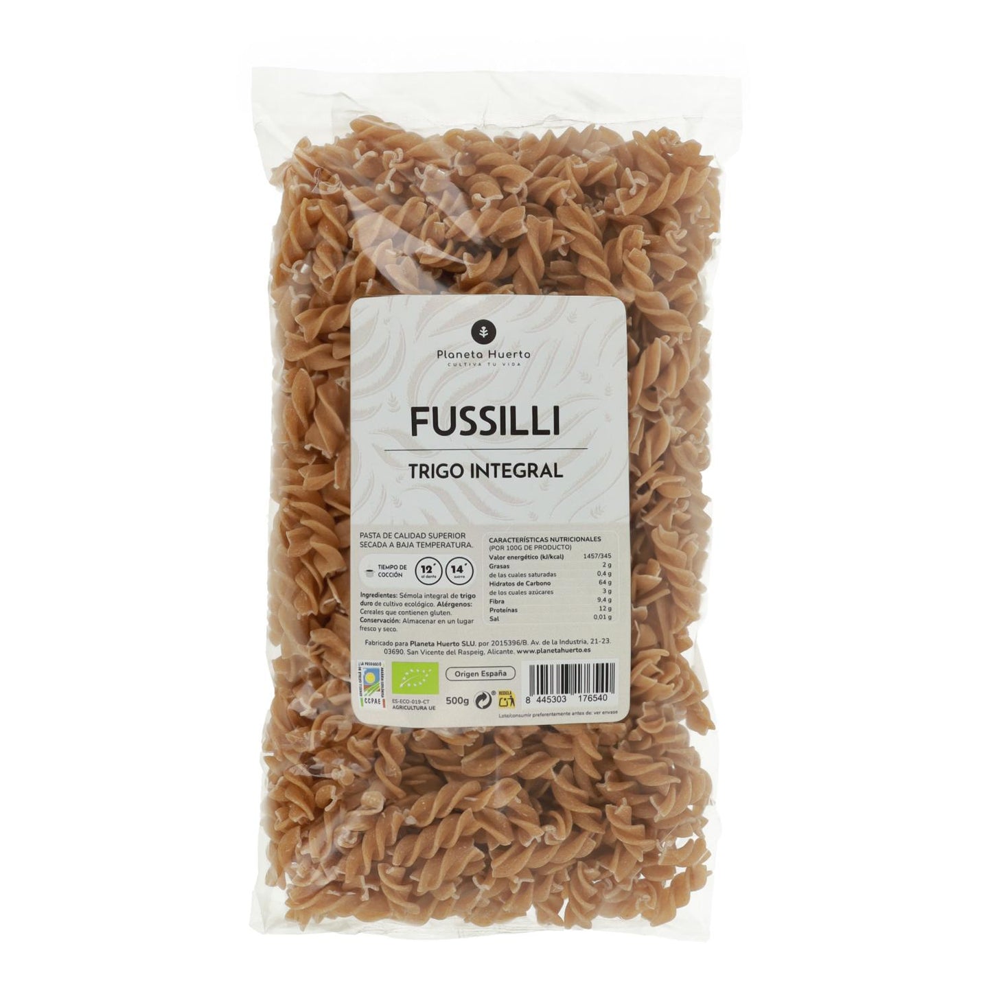 Fussilli de blé entier ECO Planeta Huerto 500gr