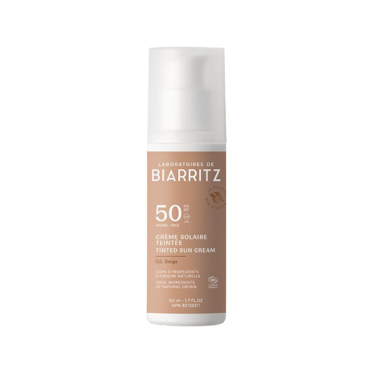 Getönte Gesichtscreme mit Sonnenschutz SPF50, Farbton Beige, Laboratories Biarrtiz, 50 ml