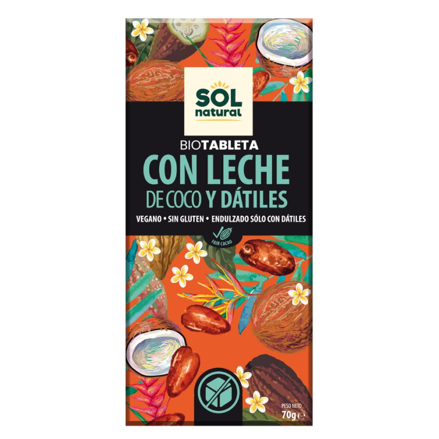 Tavoletta di cioccolato vegano con latte di cocco e datteri Bio Sol Natural 70 g