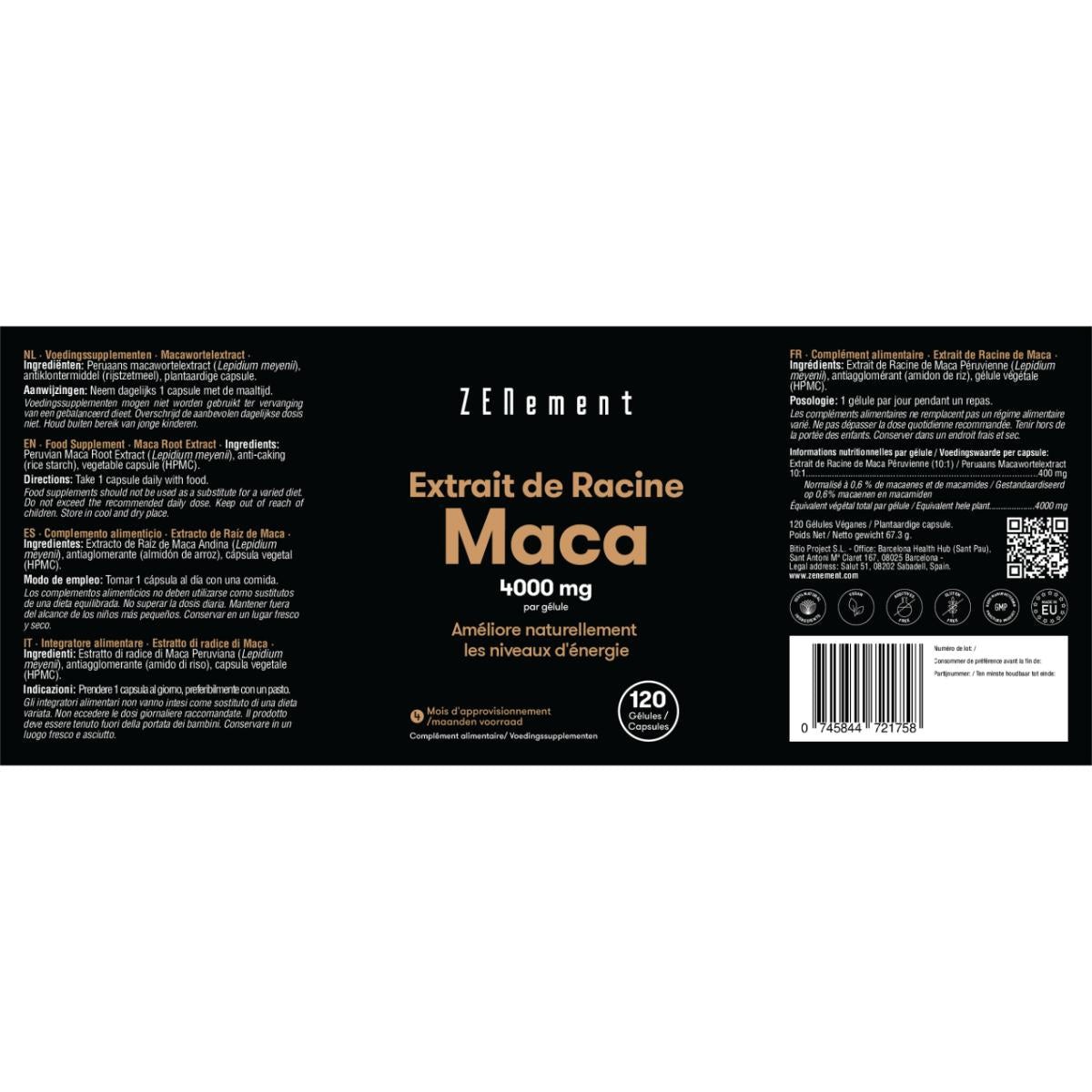 Zenement Maca Root Extract 4000 mg, highly concentrated 10:1, 120 tablets