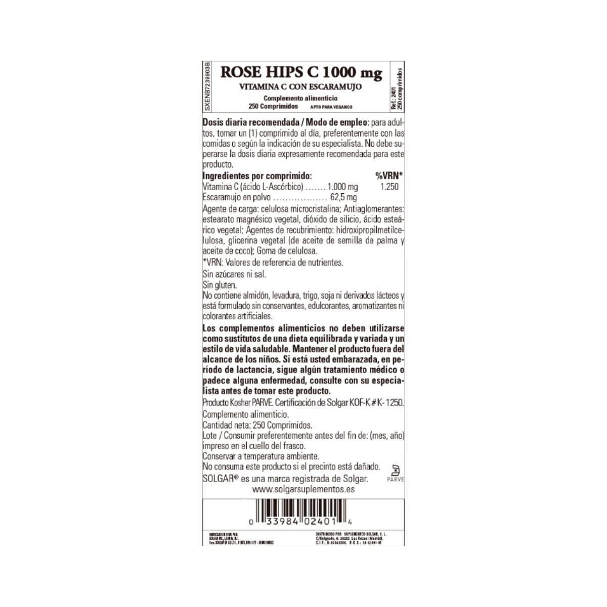 Rose Hips Witamina C, 250 tabletek po 1000 mg