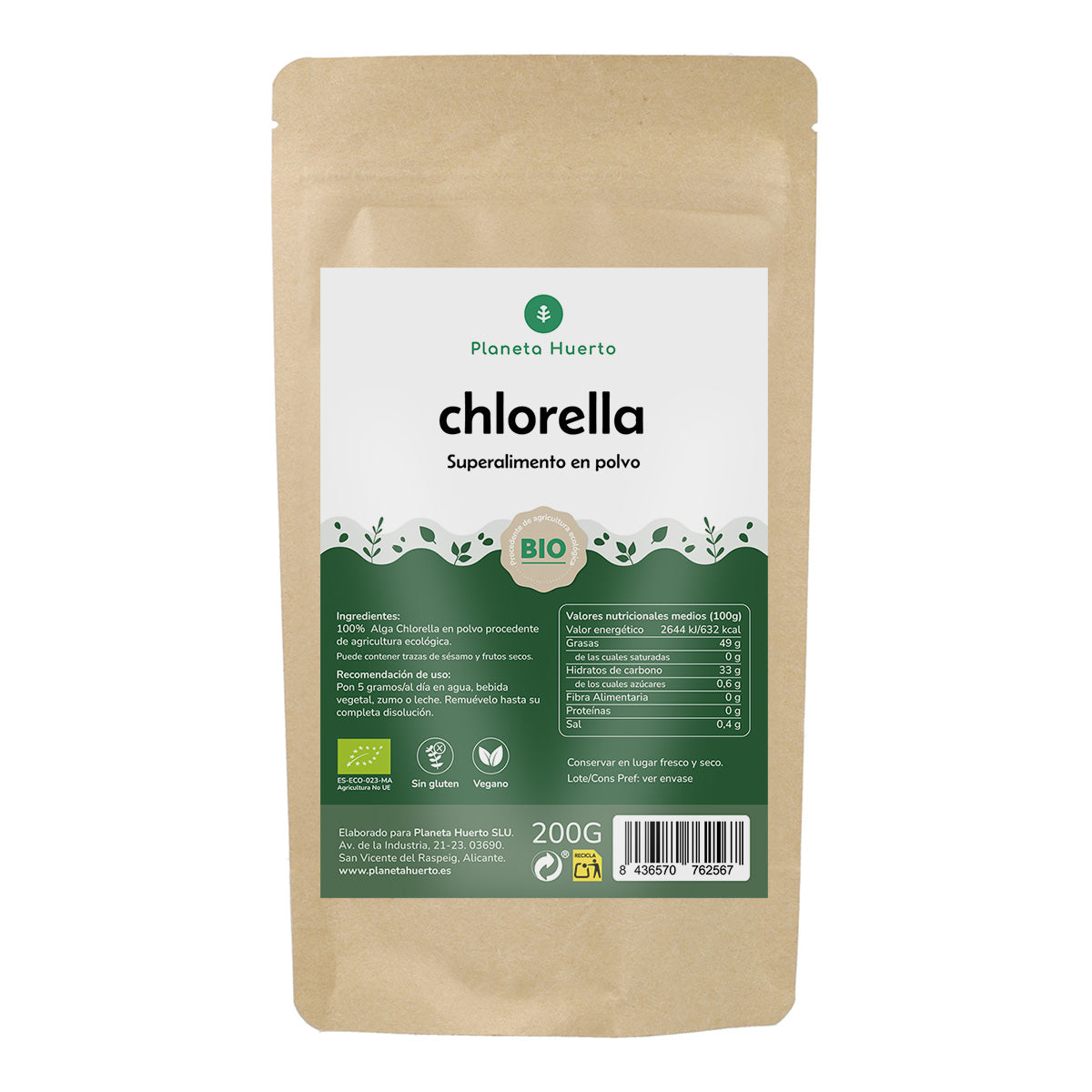 Alga clorella in polvere ECO Planeta Huerto 200 g