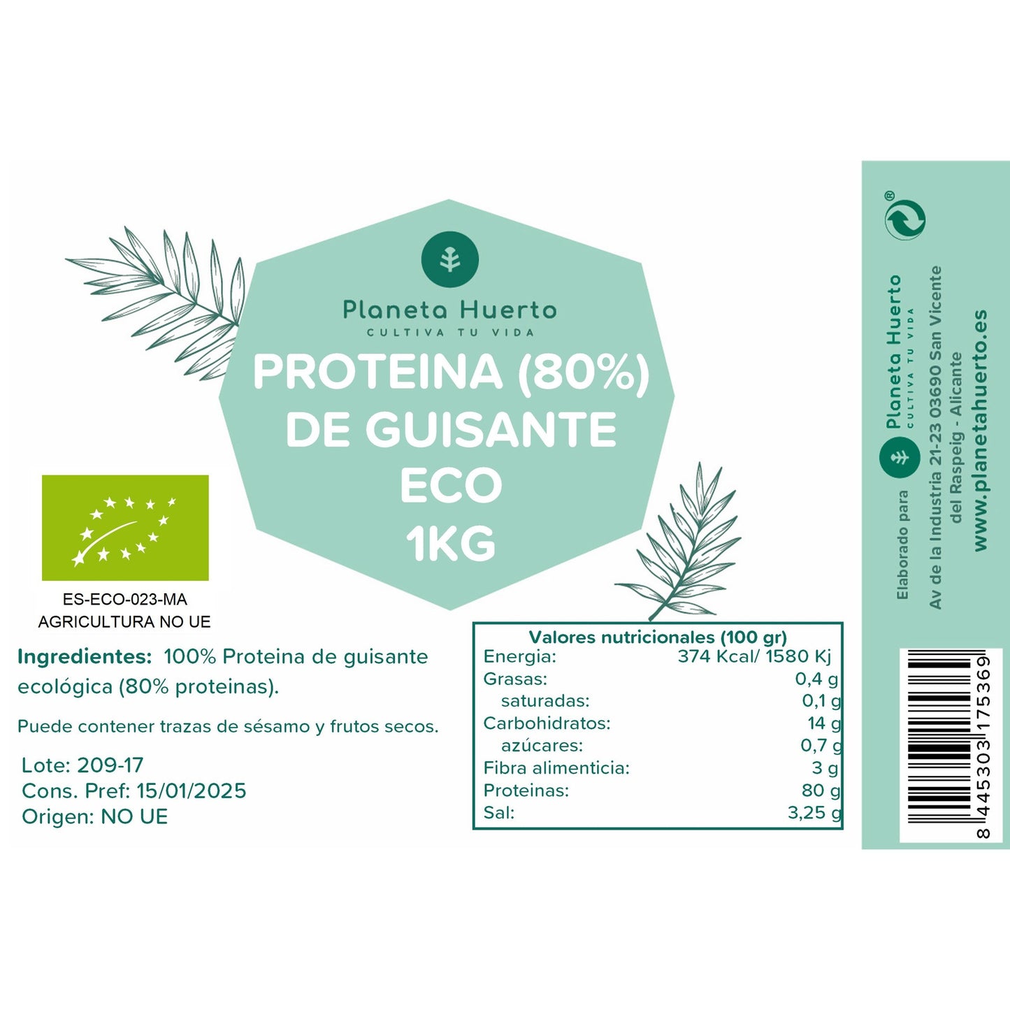 Protéine de pois 80% ECO Planeta Huerto 1 kg