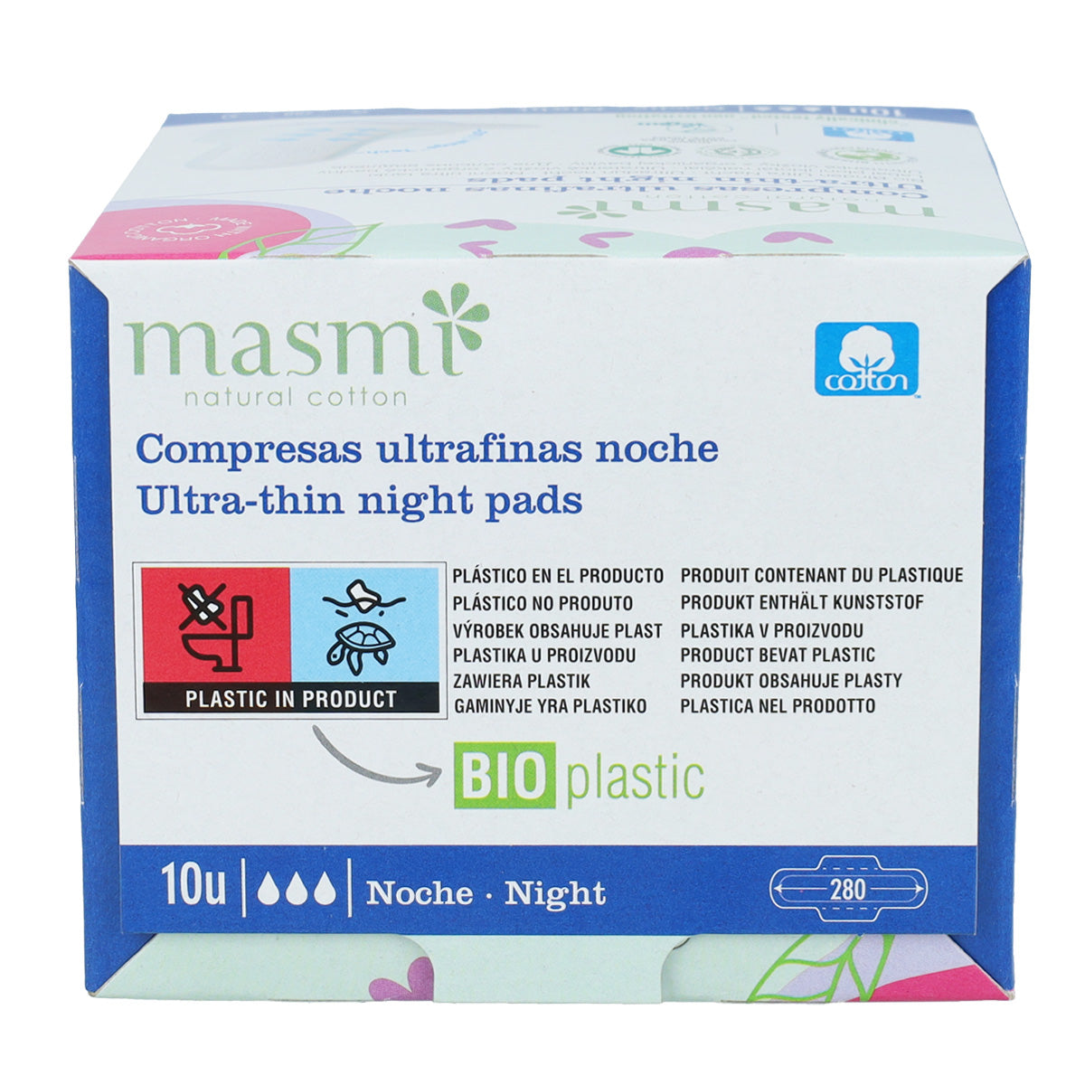 Serviettes hygiéniques ultra nuit 100 % coton Masmi 10 unités