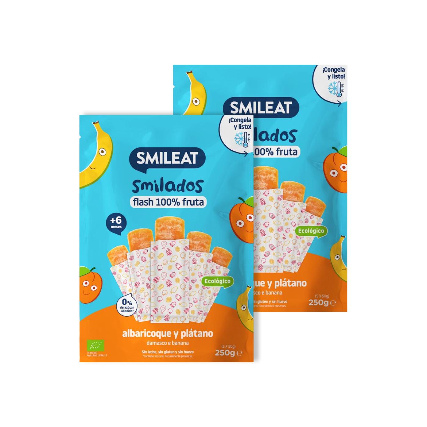 Pack of 2 SMILADO organic apricot and banana, 100% fruit SMILEAT children's flash ice cream