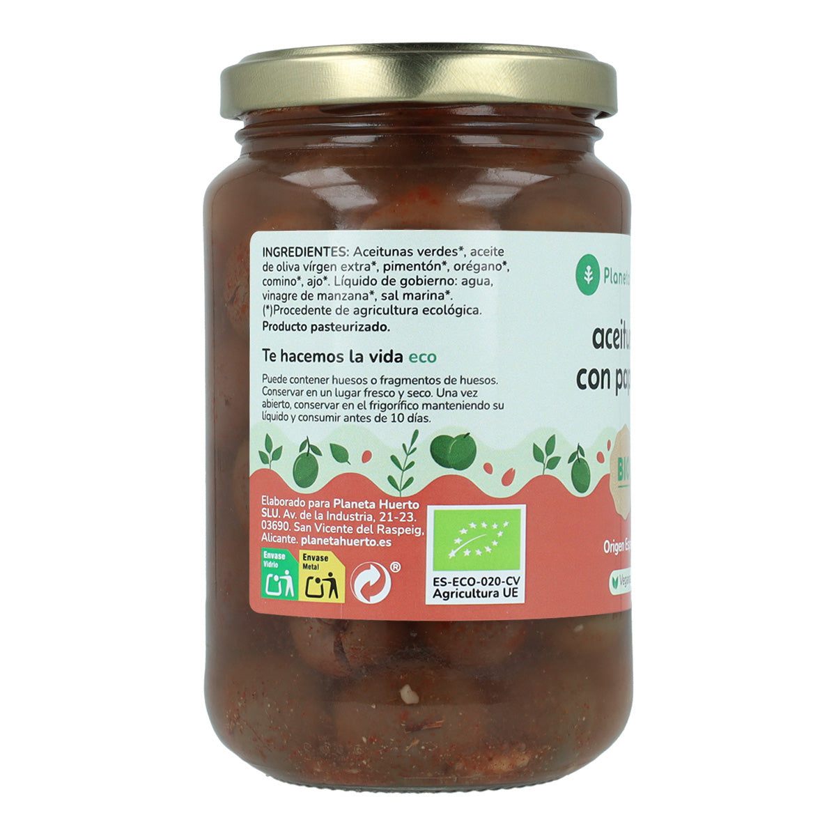 Gröna oliver med Paprika Eco Planeta Huerto 390 g