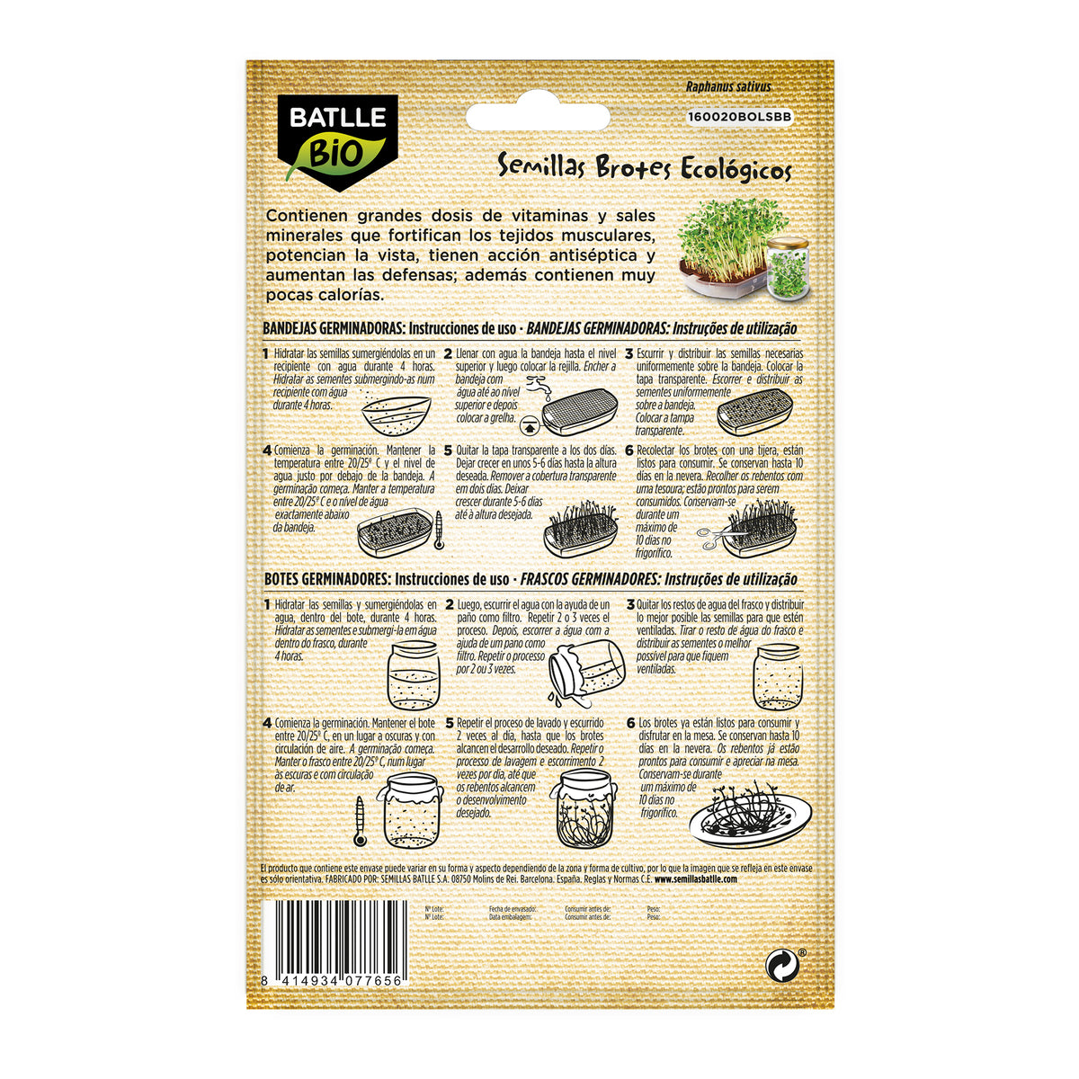 Semillas de Rabanito Sango ecológicas para germinados Batlle