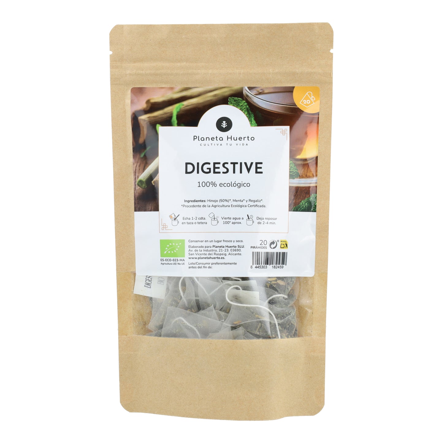 Infusion digestive ECO Fenouil, menthe et réglisse Planeta Huerto 20 pyramides
