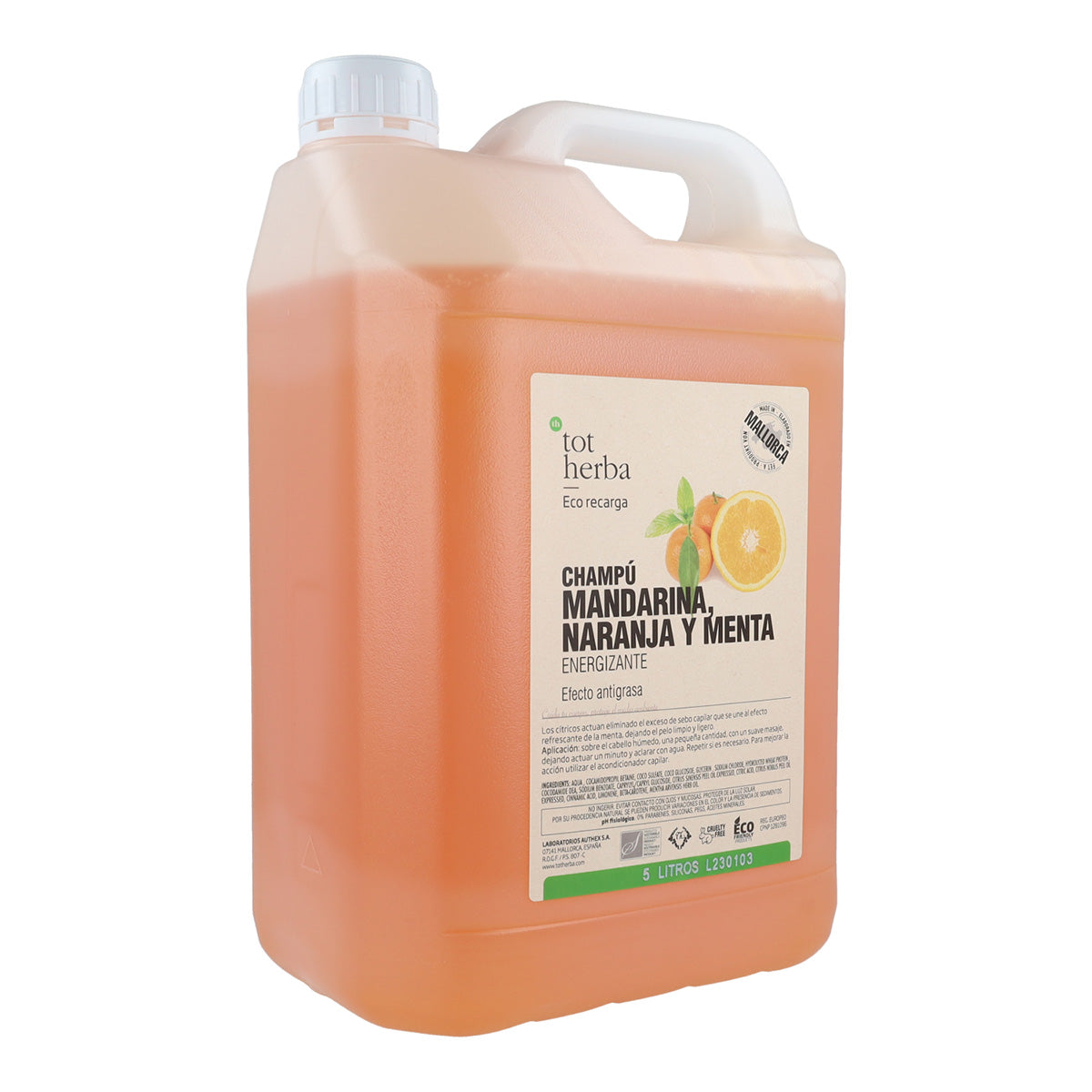 Champú naranja mandarina y menta 5 litros Tot Herba