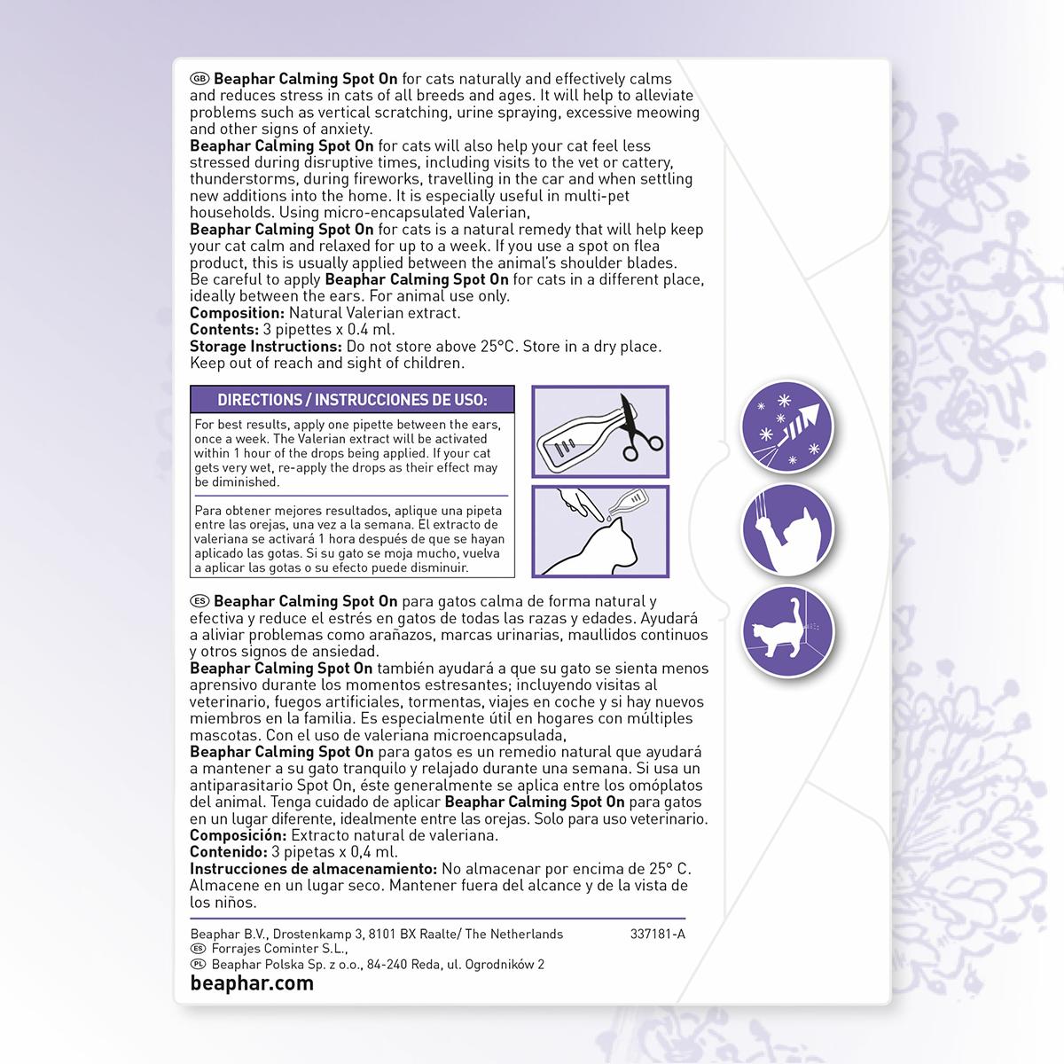Calming Spot On Pipety uspokajające dla kotów Beaphar 3x0,4 ml
