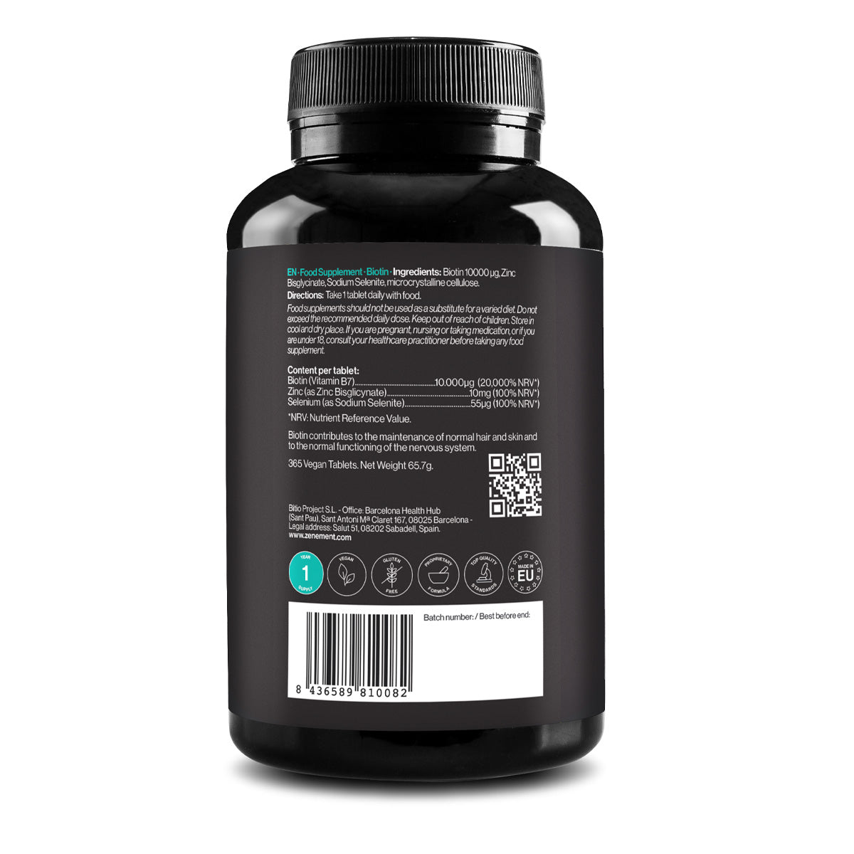 Biotin, 12,000 µg + Selenium + Zinc Zenement 365 tablets
