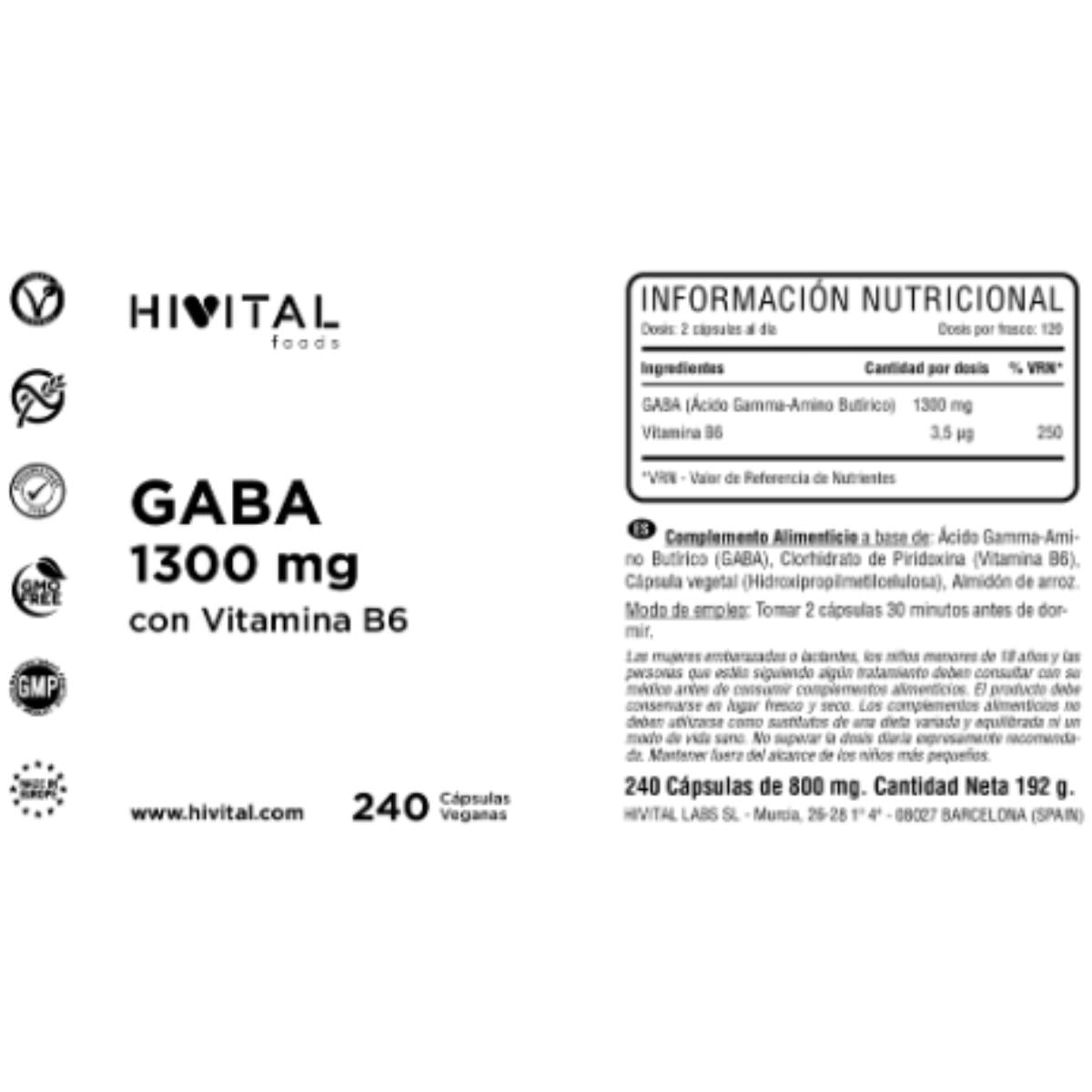 Gaba 1300 mg 240 veganska kapslar Hivital