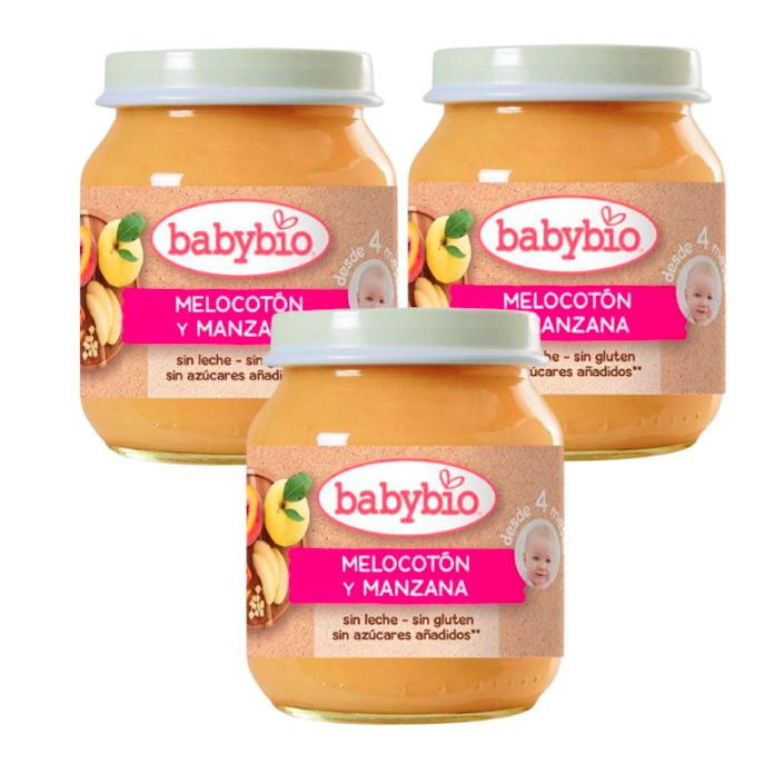 PROMO-paket 3x burk med persika och äpple 130 g Babybio